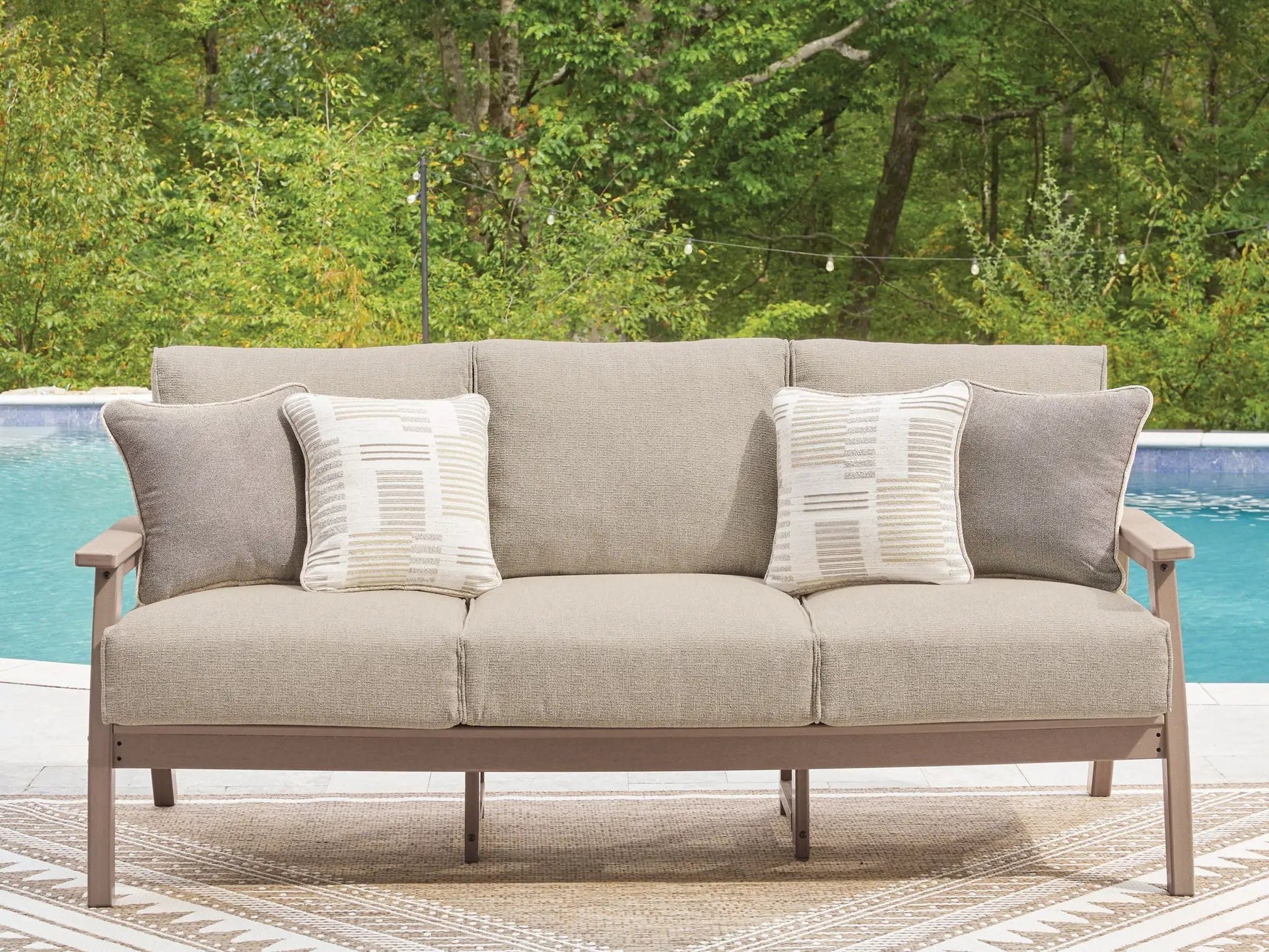 Grover Beach sofa with cushion driftwood beige fabric Unique Piece Furniture seating on Tampa Home & Garden Store