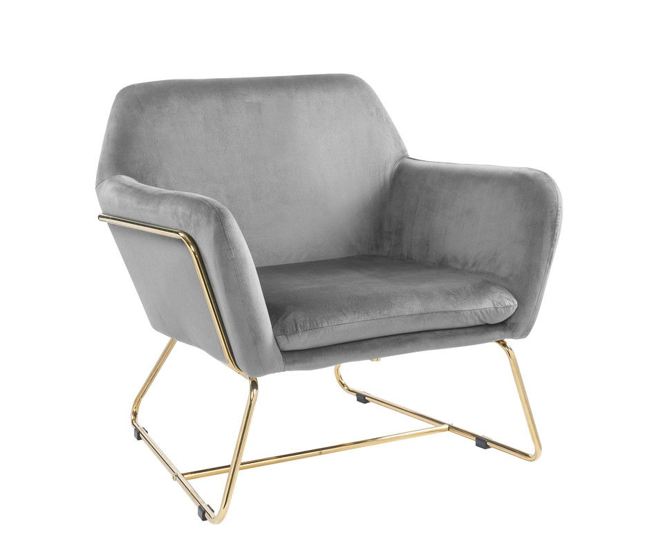 Keira Accent Chair by HouseOfZazla with gray velvet upholstery and gold-toned metal base on Tampa Home & Garden Store