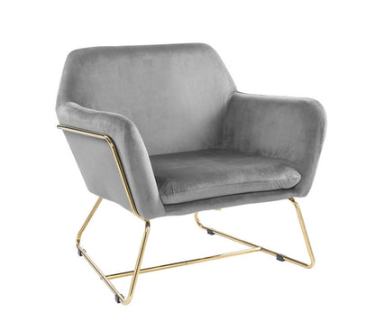 Keira Accent Chair by HouseOfZazla with gray velvet upholstery and gold-toned metal base on Tampa Home & Garden Store