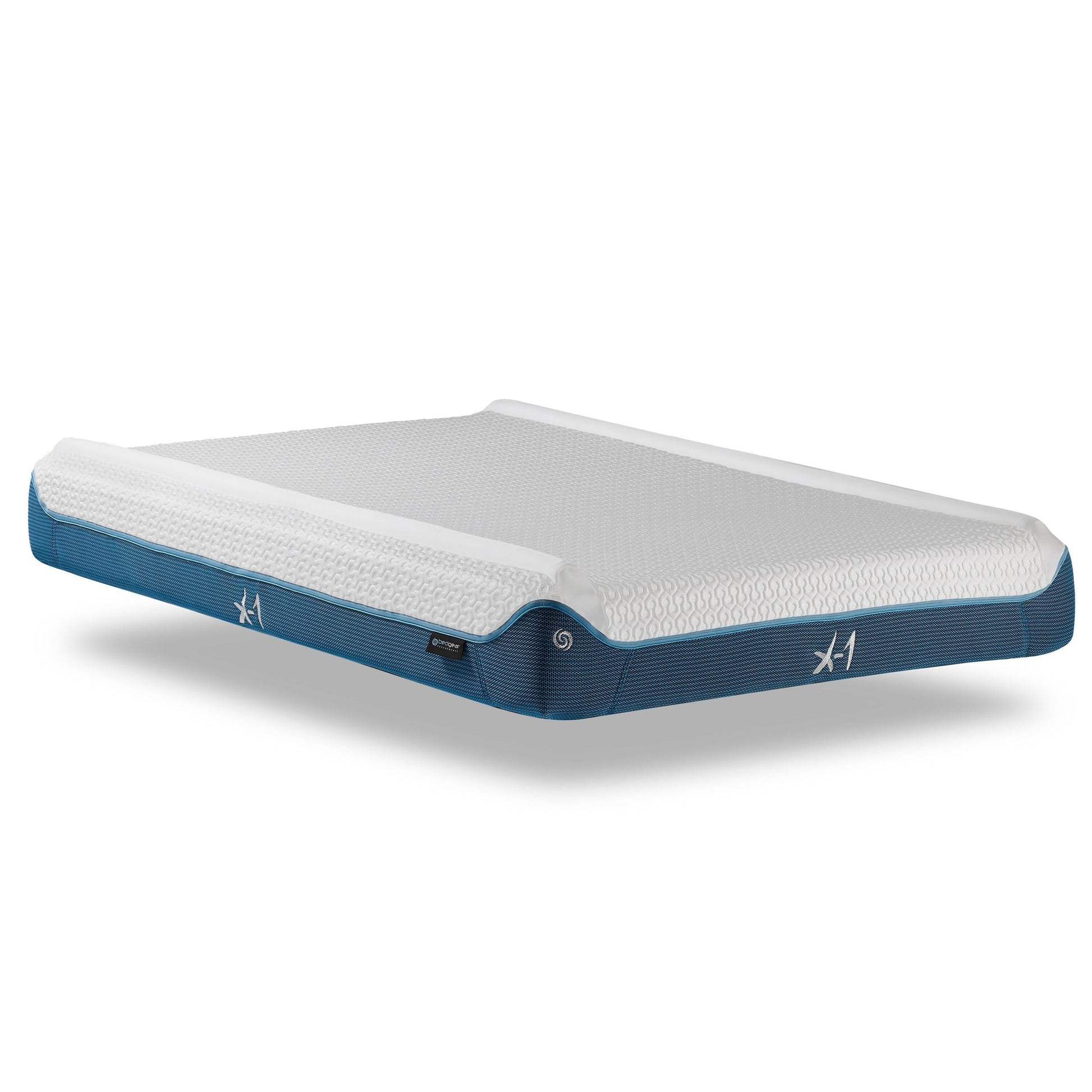 BedGear X-1 Edge Full Mattress boxed with blue base and white textured top on Tampa Home & Garden Store
