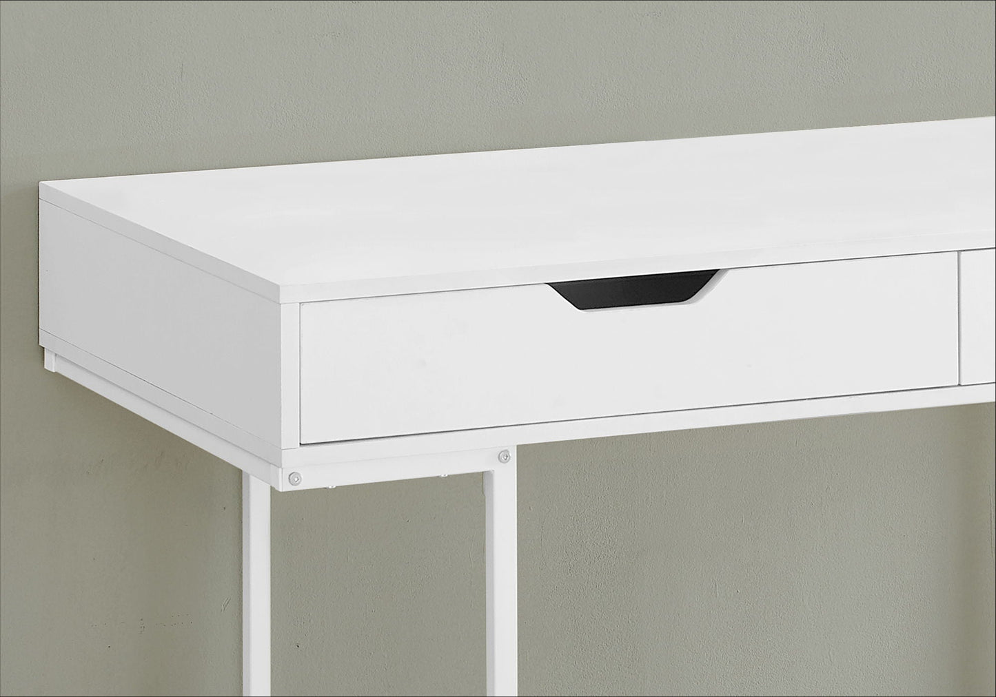 Writing desk with a single drawer and black recessed handle, white modern minimalist style on Tampa Home & Garden Store