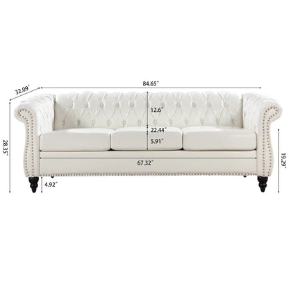 Rolled Arm Chesterfield 3 Seater Sofa white tufted leather by Unique Piece Furniture, nailhead on Tampa Home & Garden Store