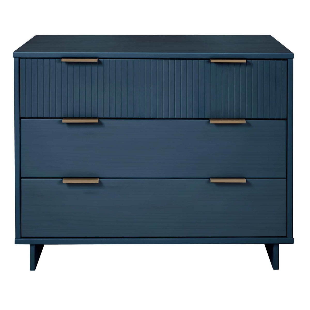 Solid Wood 3-Drawer Dresser with ribbed fronts in blue and brass handles HouseOfZazla on Tampa Home & Garden Store