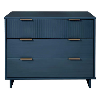 Solid Wood 3-Drawer Dresser with ribbed fronts in blue and brass handles HouseOfZazla on Tampa Home & Garden Store