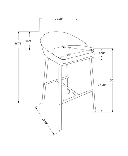 Bar height stool set of 2, gray upholstered contoured seats with curved back, modern design on Tampa Home & Garden Store