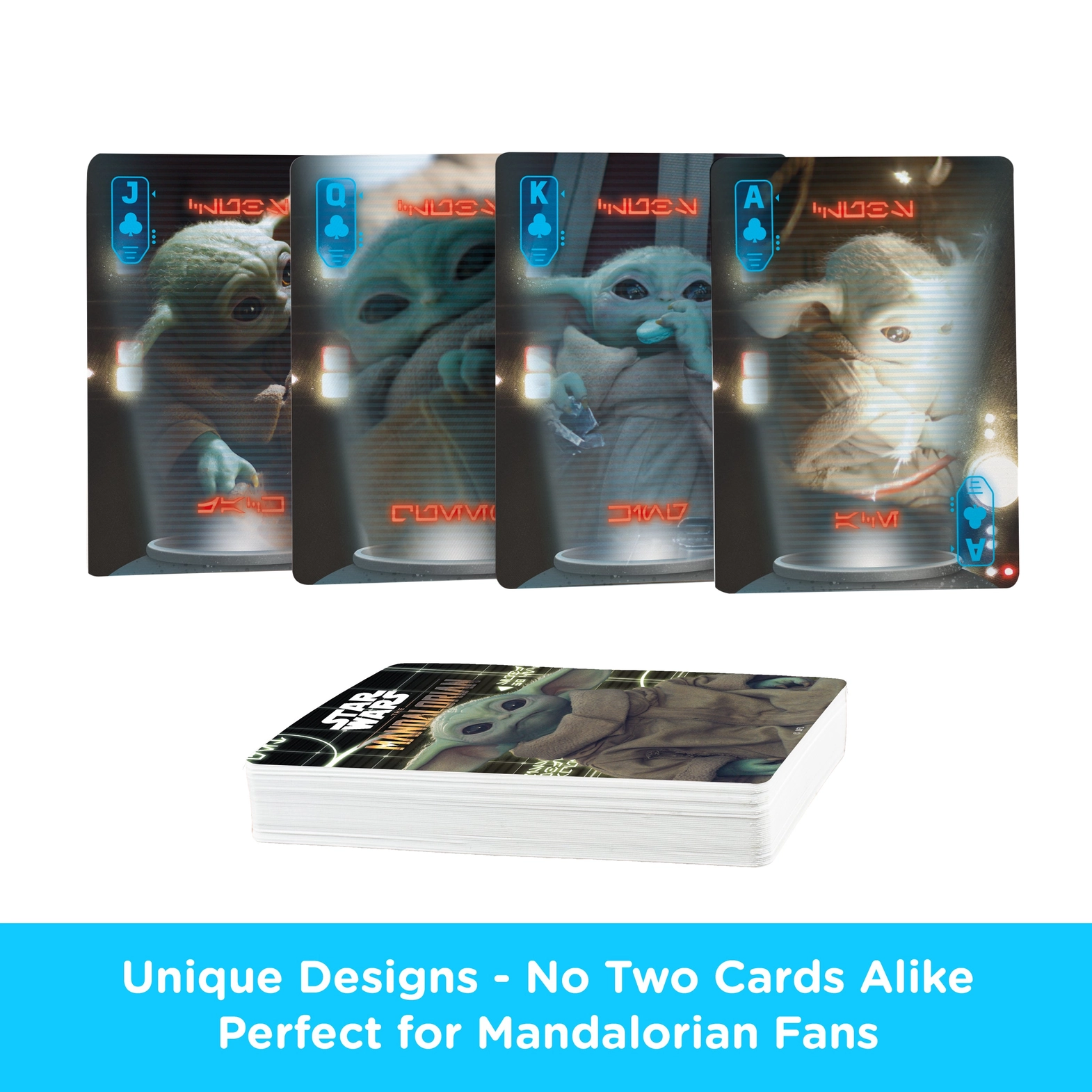 Star Wars The Mandalorian Grogu playing cards deck by The Country Christmas Loft, 4 Grogu-themed cards shown on Tampa Home & Garden Store