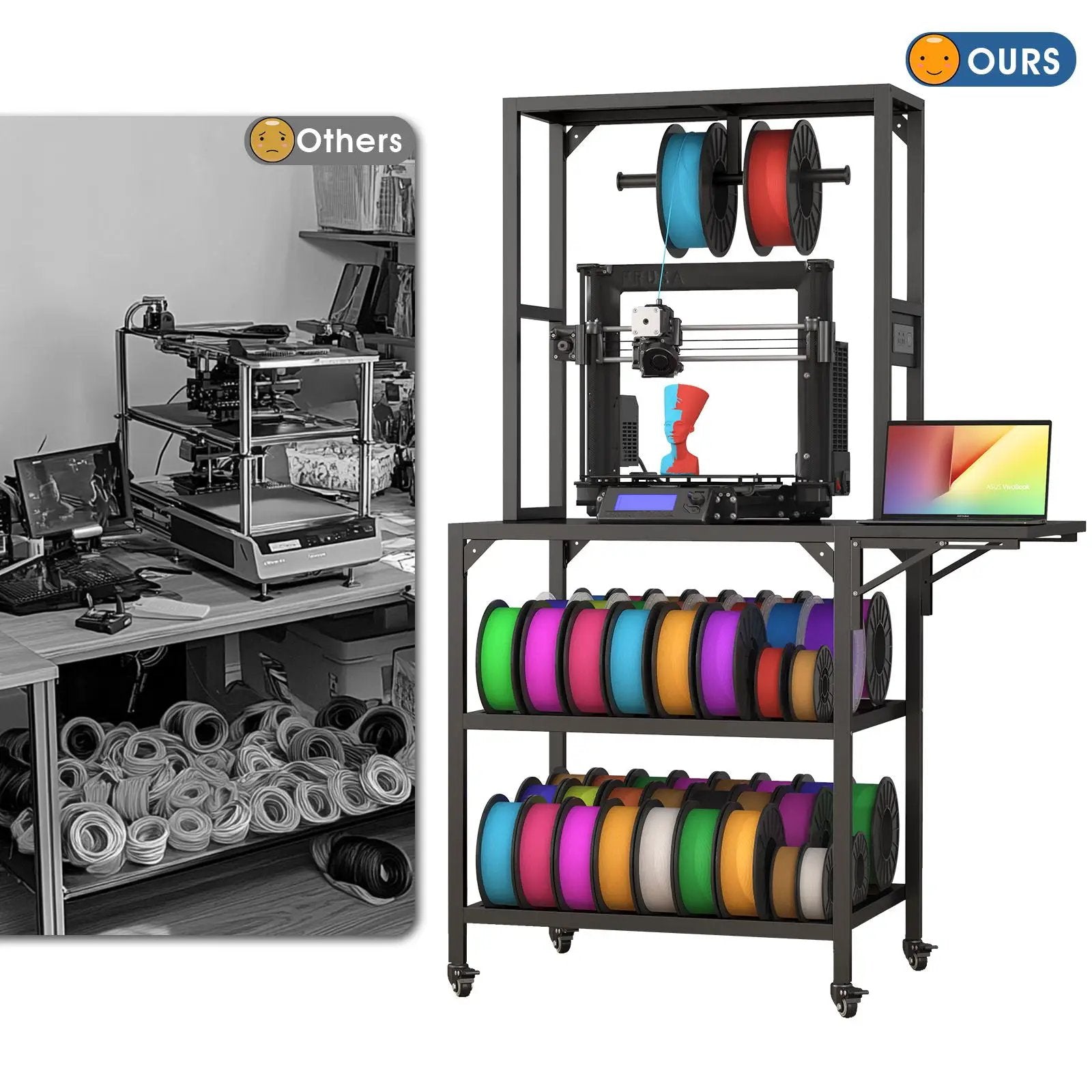 Heavy Duty 3D Printer Stand with Filament Storage Rack in black by Unique Piece Furniture on Tampa Home & Garden Store