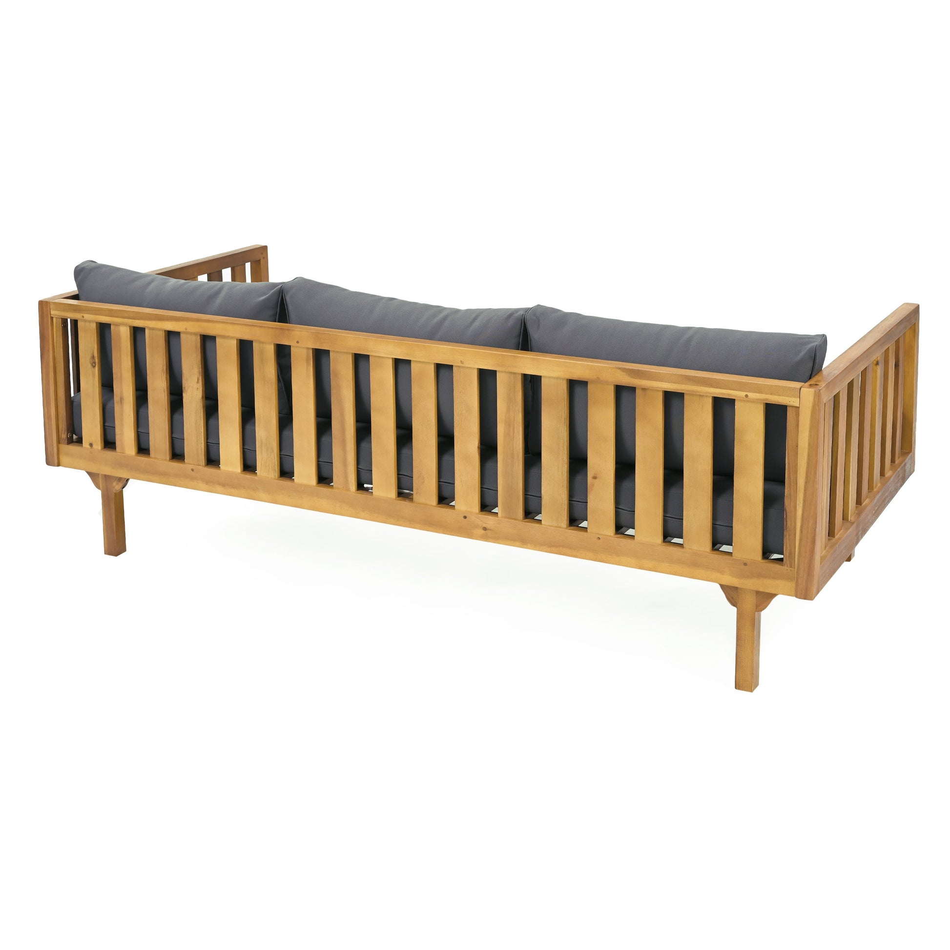 Claremont 3 Seater Daybed with dark gray cushions and wooden frame outdoor furniture on Tampa Home & Garden Store