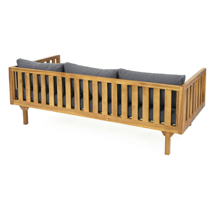 Claremont 3 Seater Daybed with dark gray cushions and wooden frame outdoor furniture on Tampa Home & Garden Store