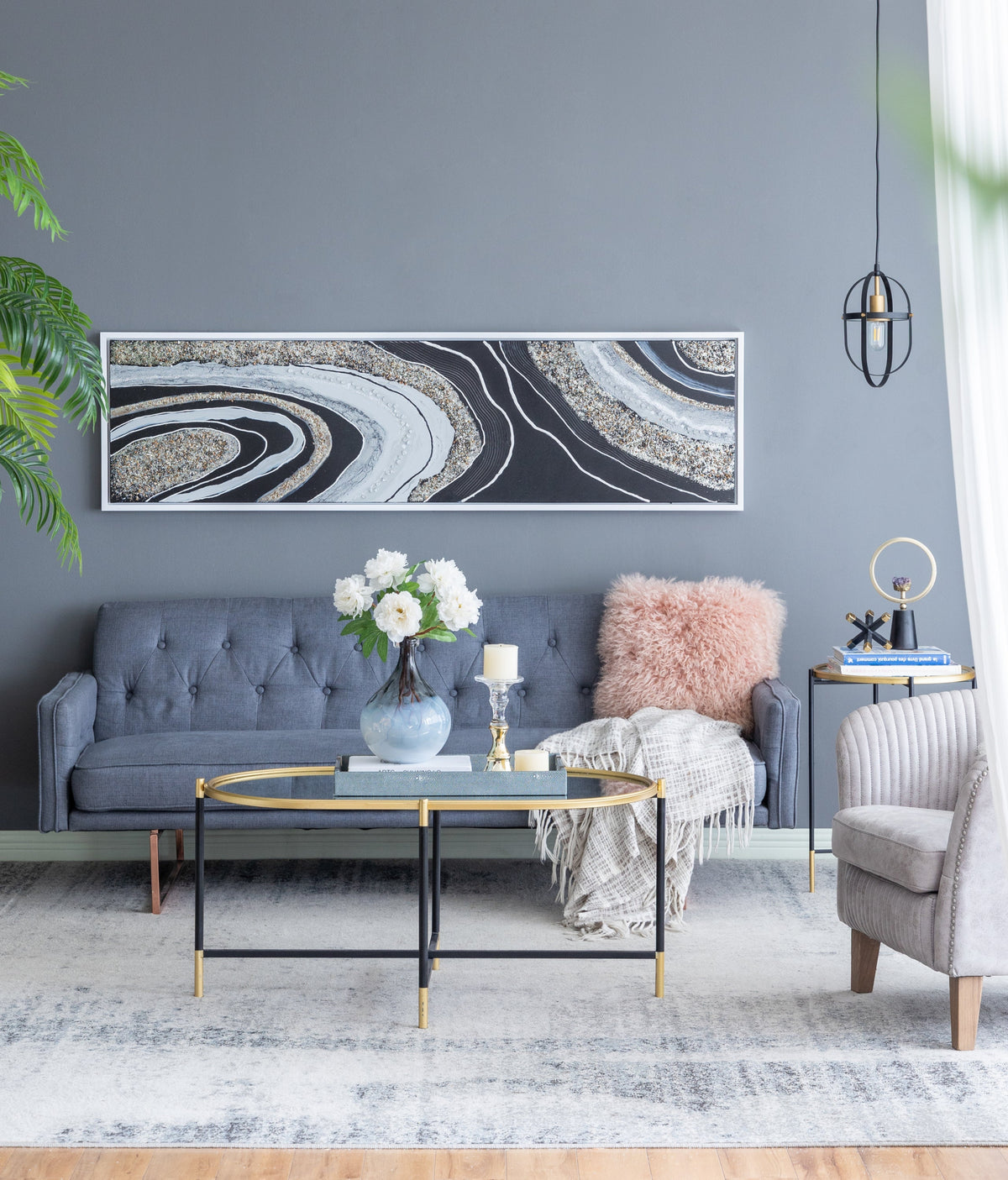 Elongated rectangle wall art with silver frame in multicolor design by HouseOfZazla on Tampa Home & Garden Store