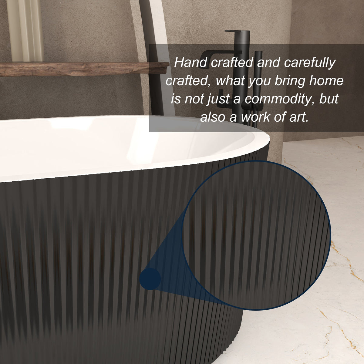 67 Inch linear acrylic freestanding tub with white finish and matte black faucet on Tampa Home & Garden Store
