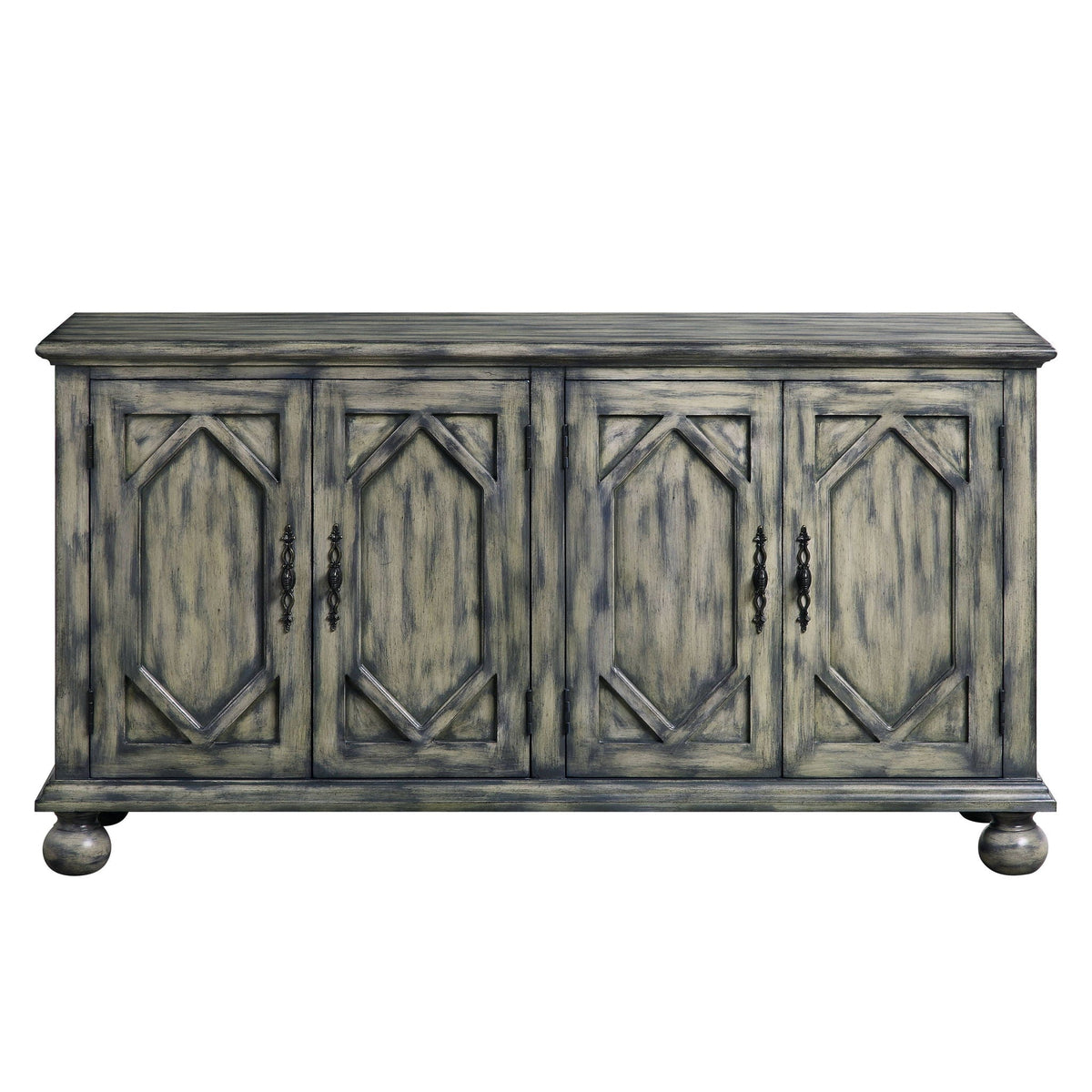 Pavan Console Cabinet with Patterned Doors in gray weathered wood finish, diamond panels on Tampa Home & Garden Store