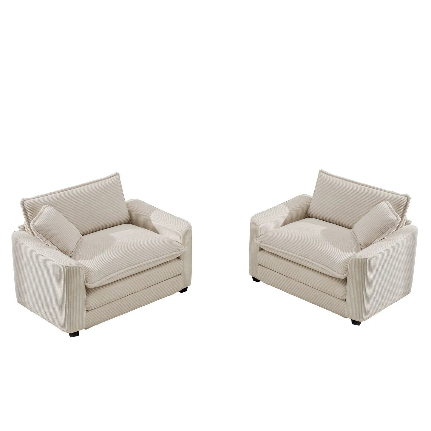Beige striped fabric arm chair pair with deep seats and pillows by Unique Piece Furniture on Tampa Home & Garden Store