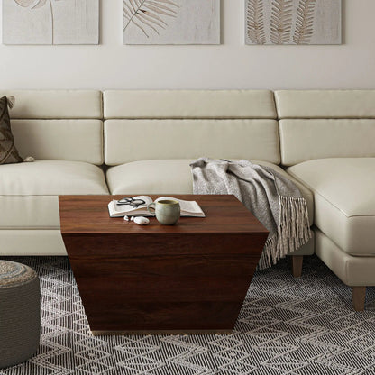 Abba Handcrafted Coffee Table in dark walnut wood with open book and mug on top on Tampa Home & Garden Store