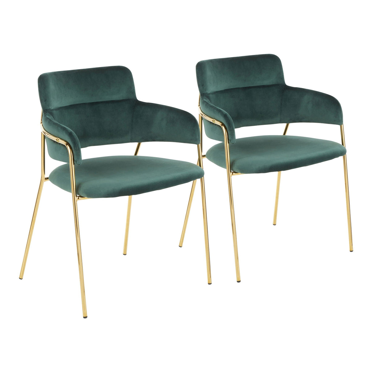 Contemporary Chair Set of 3 with padded velvet seats in dark green gold legs HouseOfZazla on Tampa Home & Garden Store