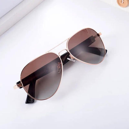 Aviator sunglasses with rose-gold metal frame and brown gradient polarized UV lenses on Tampa Home & Garden Store