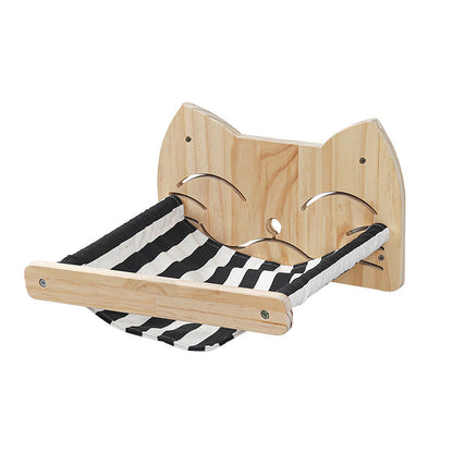 Pine wood cat climbing frame wall hammock with black-white striped fabric, Sell My Stuff on Tampa Home & Garden Store