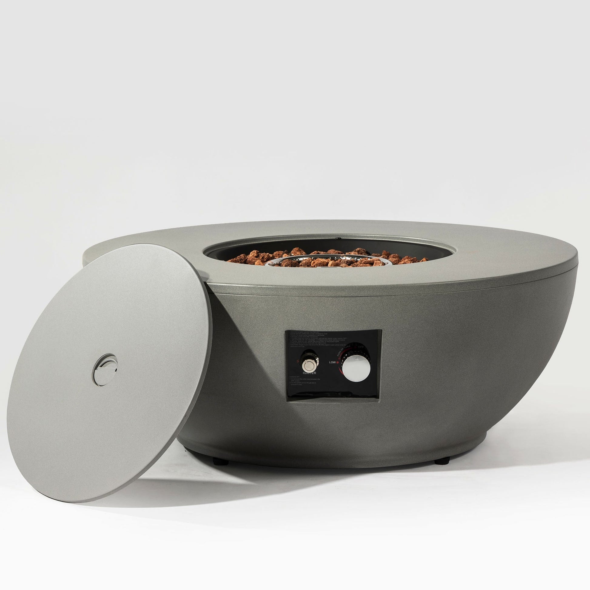 36'' Propane Gas Fire Pit Table Grey Steel by HouseOfZazla with lava rocks on Tampa Home & Garden Store