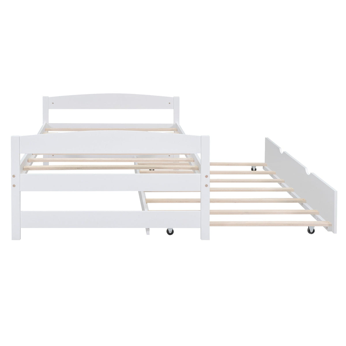 Platform bed with trundle in white finish with wooden slat base and caster wheels HouseOfZazla on Tampa Home & Garden Store