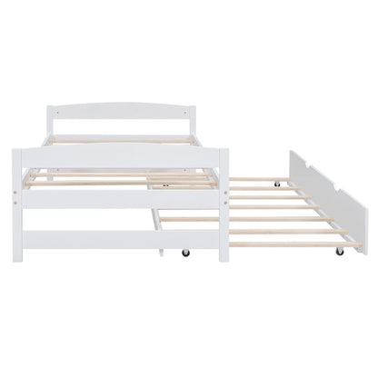 Platform bed with trundle in white finish with wooden slat base and caster wheels HouseOfZazla on Tampa Home & Garden Store
