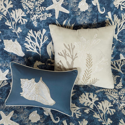 7 Piece Cotton Sateen Comforter Set Cal King by HouseOfZazla with blue coral print beige pillows on Tampa Home & Garden Store