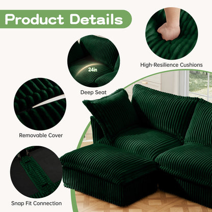 Slipcovered Sofa with a Soft Ottoman Set for Home
