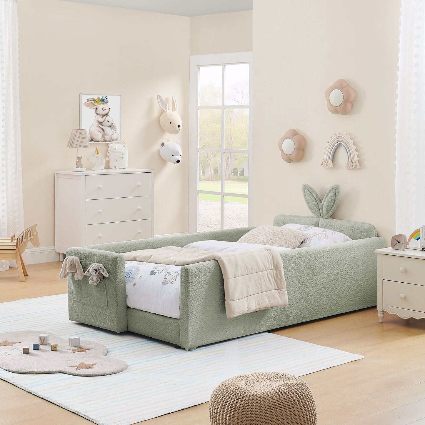 Cute Rabbit Ear Platform Bed and Safety Rail