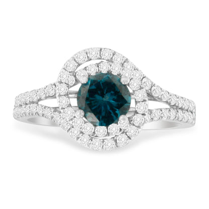 14K white gold blue diamond ring with pave white diamonds double halo size 6 on Tampa Home & Garden Store