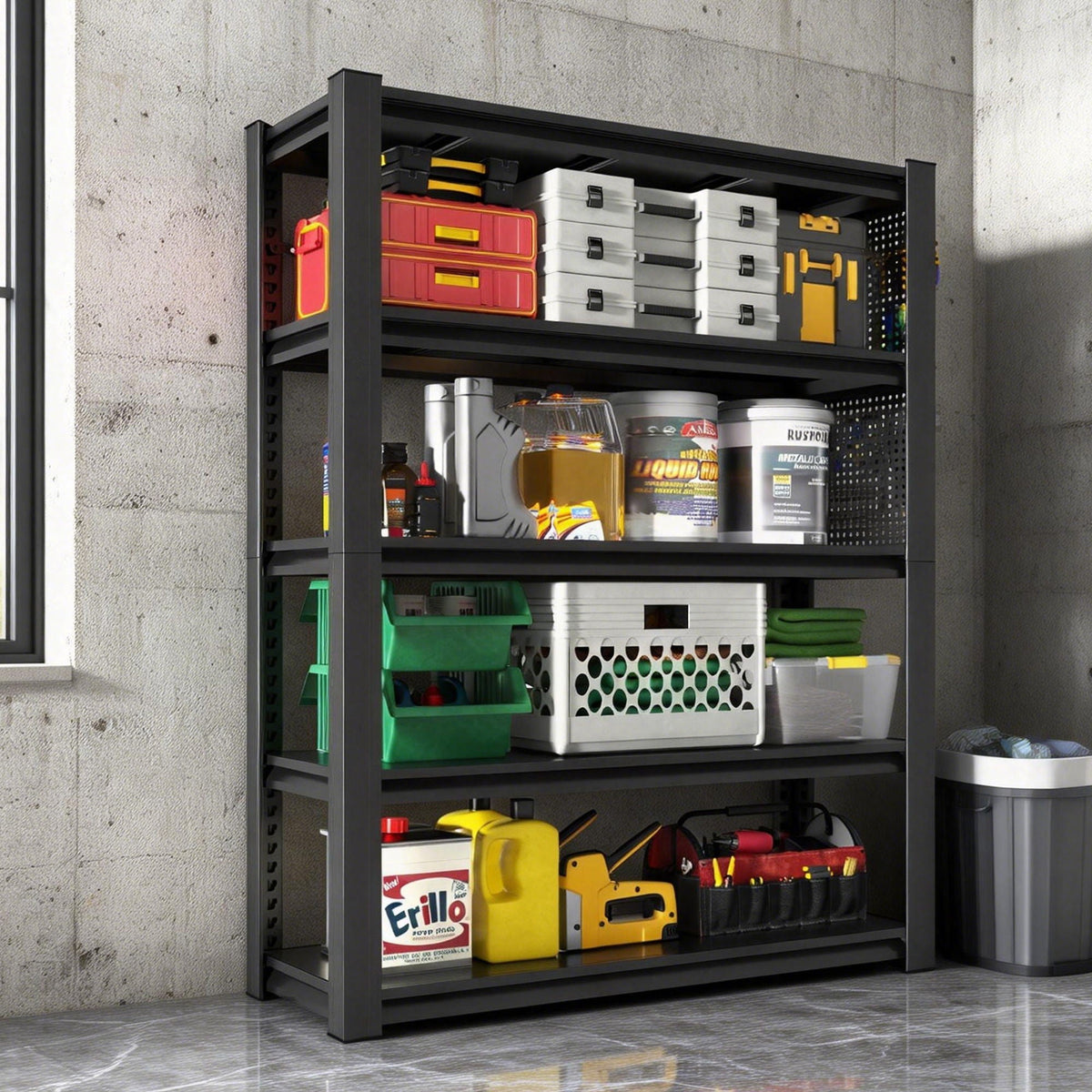 Industrial 5-Tier Adjustable Shelving Unit with Pegboard in dark metal by HouseOfZazla on Tampa Home & Garden Store