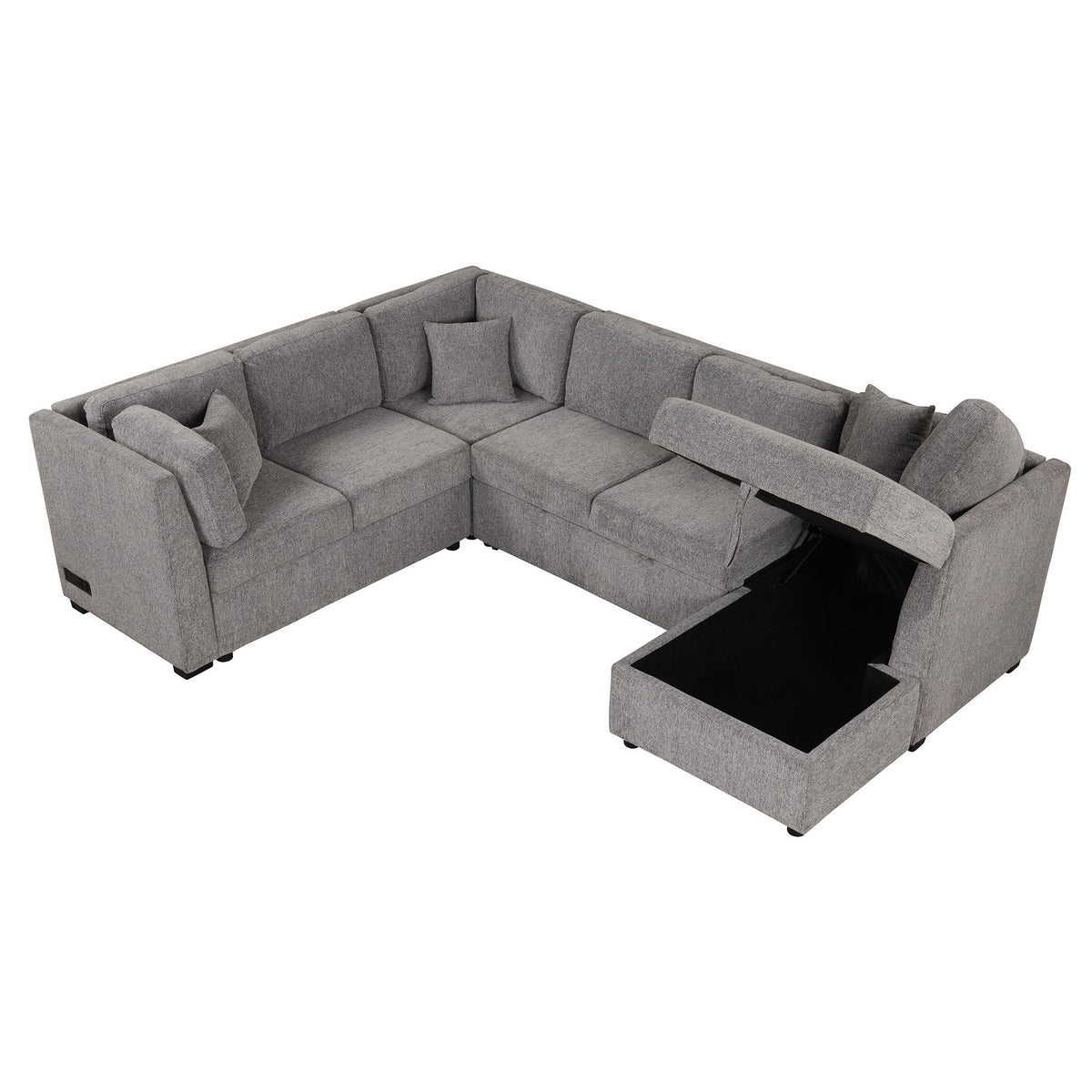 U-Shaped Sectional Sofa Pull Out Sofa Bed in gray fabric with storage chaise on Tampa Home & Garden Store