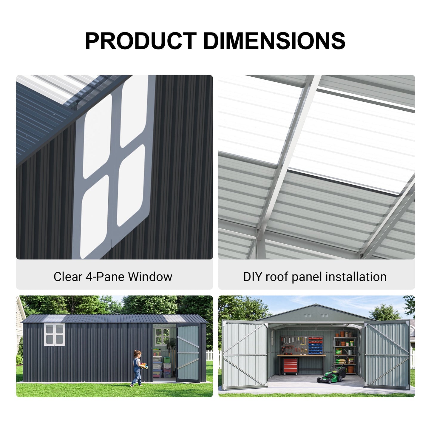 Outdoor Storage Shed 20x13 FT HouseOfZazla dark siding with 4-pane window panels on Tampa Home & Garden Store