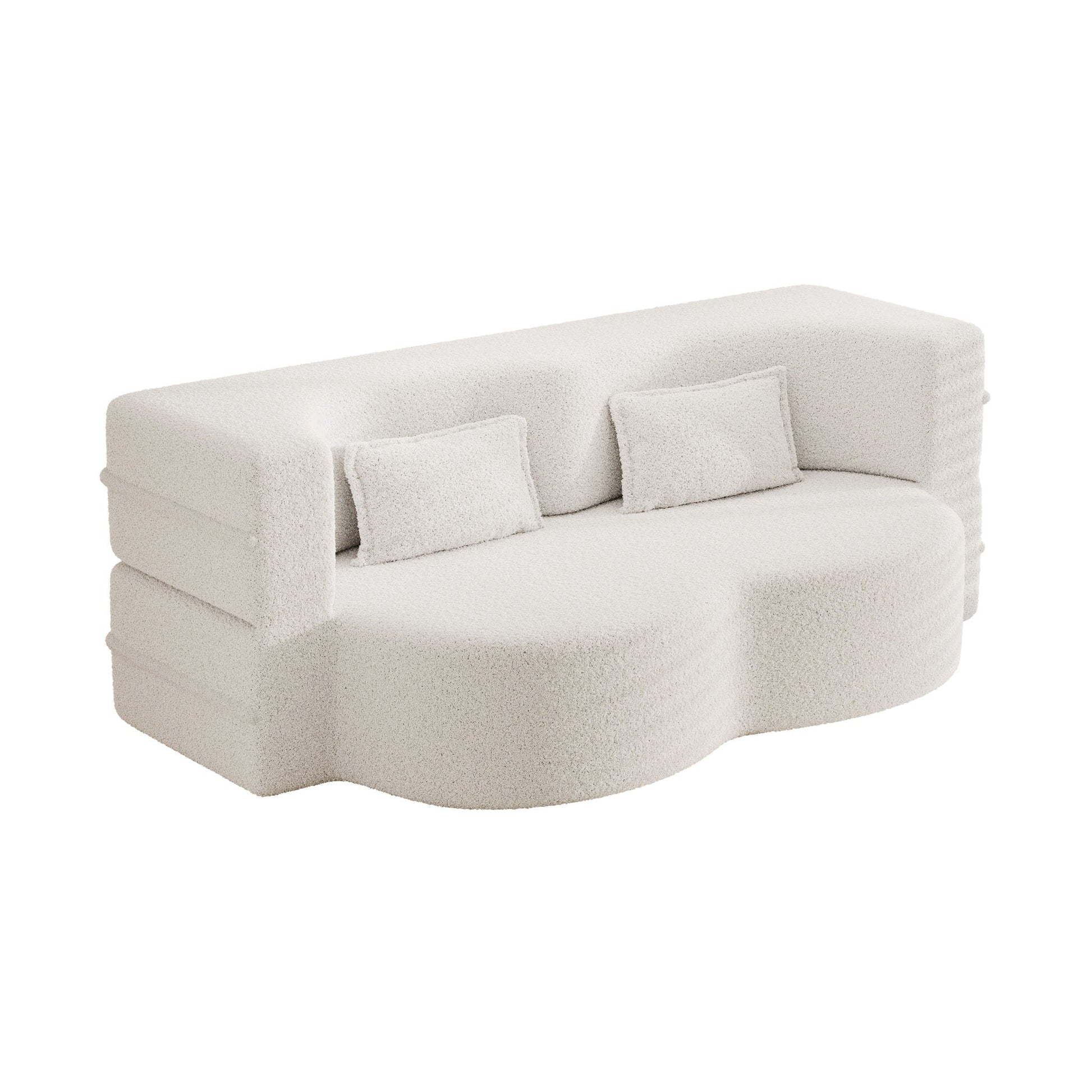 Beige teddy-fabric convertible futon sofa with two pillows, foam-filled bed by HouseOfZazla on Tampa Home & Garden Store