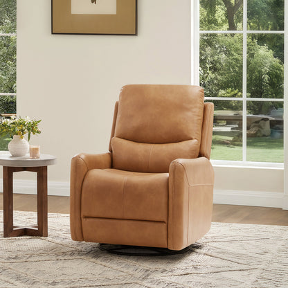 Dublin 30in Swivel Power Recliner Arm Chair Saddle tan leather with round swivel base on Tampa Home & Garden Store