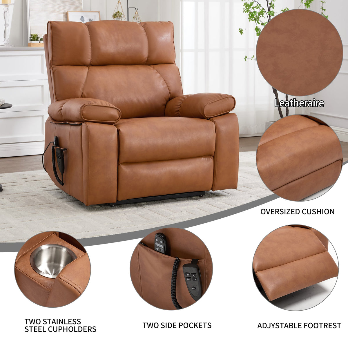 Orange Faux Leather Power Lift Massage Recliner