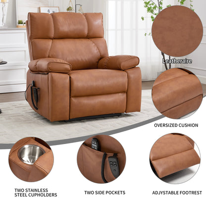 Orange Faux Leather Power Lift Massage Recliner
