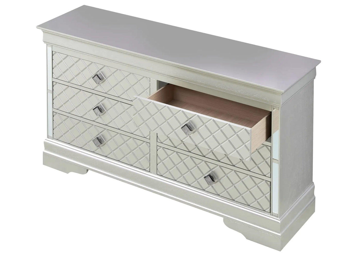 Verona dresser with silver mirrored diamond quilted fronts by Unique Piece Furniture on Tampa Home & Garden Store