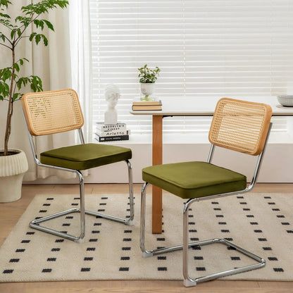 Rattan Accent Dining Chairs With Painted Legs