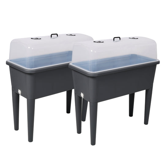 2 Piece Raised Garden Bed with Ventilated Lid by HouseOfZazla, clear lids on dark gray planters on Tampa Home & Garden Store
