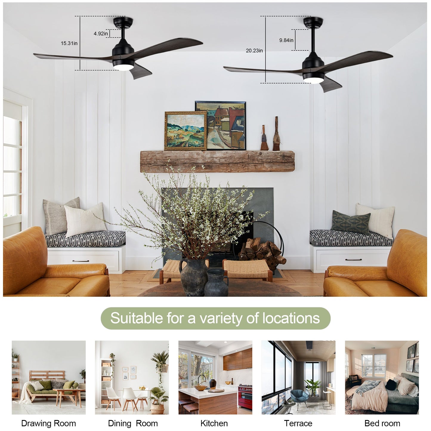 52in solid wood ceiling fans pair with lights remote control quiet DC motor HouseOfZazla on Tampa Home & Garden Store