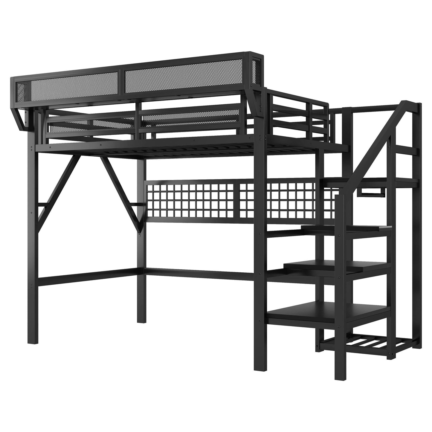 Loft bed with stairs and storage, black metal frame by HouseOfZazla on Tampa Home & Garden Store