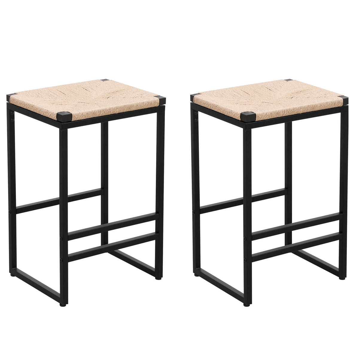 Boho backless bar stools set of 2 with paper rope seat and black metal frame HouseOfZazla on Tampa Home & Garden Store