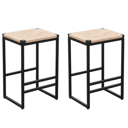 Boho backless bar stools set of 2 with paper rope seat and black metal frame HouseOfZazla on Tampa Home & Garden Store