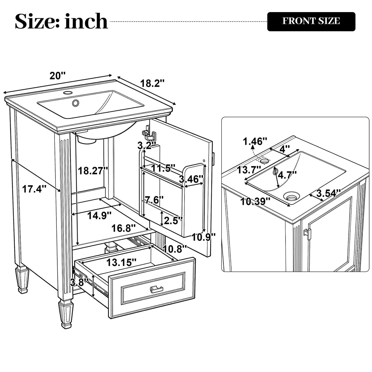 Retro bathroom vanity with sink in green or dark gray, HouseOfZazla, soft-closing doors on Tampa Home & Garden Store