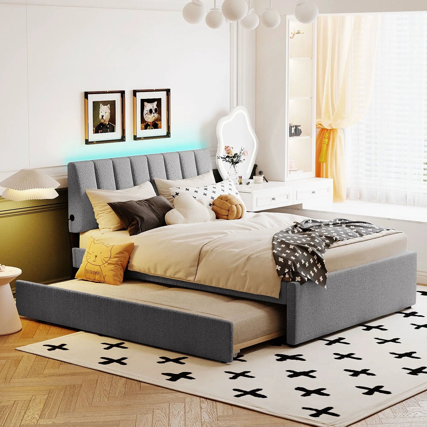 Upholstered Platform Bed With Trundle System