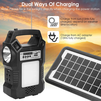 GemGear portable solar power station black with built-in flashlight and 3 lighting bulbs on Tampa Home & Garden Store