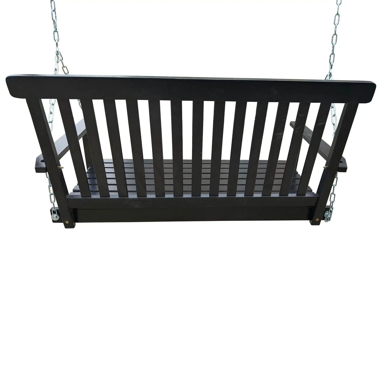 Front Porch Swing black wooden seat with armrests on chains Unique Piece Furniture on Tampa Home & Garden Store