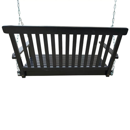 Front Porch Swing black wooden seat with armrests on chains Unique Piece Furniture on Tampa Home & Garden Store