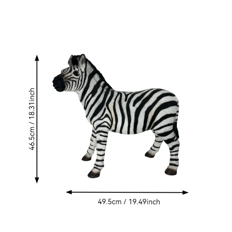 Simulated Zebra Garden Statue, black and white striped garden sculpture, 18.31 in tall by 19.49 in long on Tampa Home & Garden Store