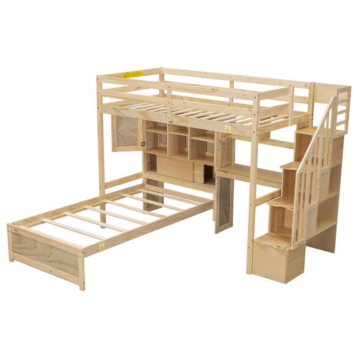 Loft bed with built-in desk and staircase in natural wood, HouseOfZazla on Tampa Home & Garden Store