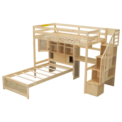 Loft bed with built-in desk and staircase in natural wood, HouseOfZazla on Tampa Home & Garden Store